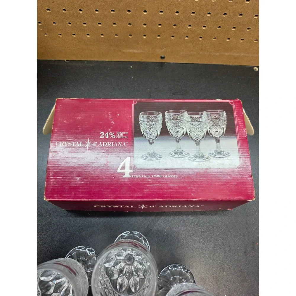 Crystal d'Adriana Luna 6oz Wine Glasses Set of 4 Lead Crystal Cut Glass Vintage